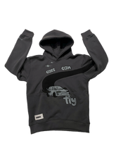 Load image into Gallery viewer, Raees - Cars Can Fly Hoodie (Gun Metal Grey + Black Swoosh)